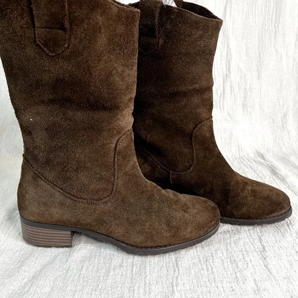 Suede Cowboy Chocolate Brown Boots Plaid Lined Women 5.5 Western Ranch Soft NOTE - Picture 6 of 16